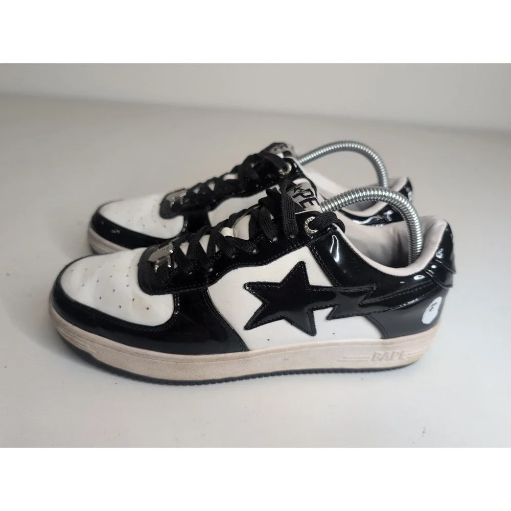Bathing Ape Bape Sta Sneakers- Black & White- Patent Leather- Y2K Star- Size 7